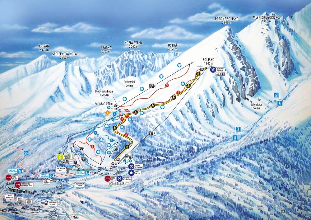 Mapa skialp trás na Štrbskom Plese