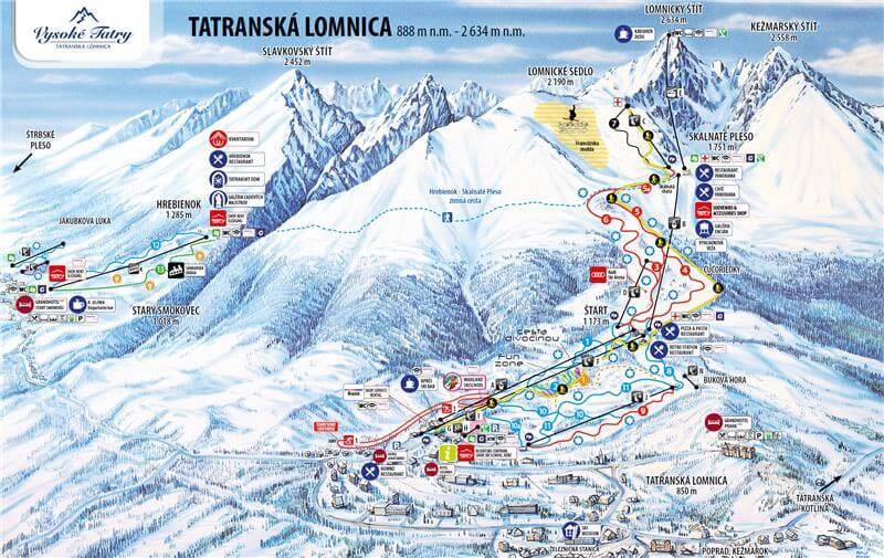 Mapa skialpových tras v Tatranské Lomnici