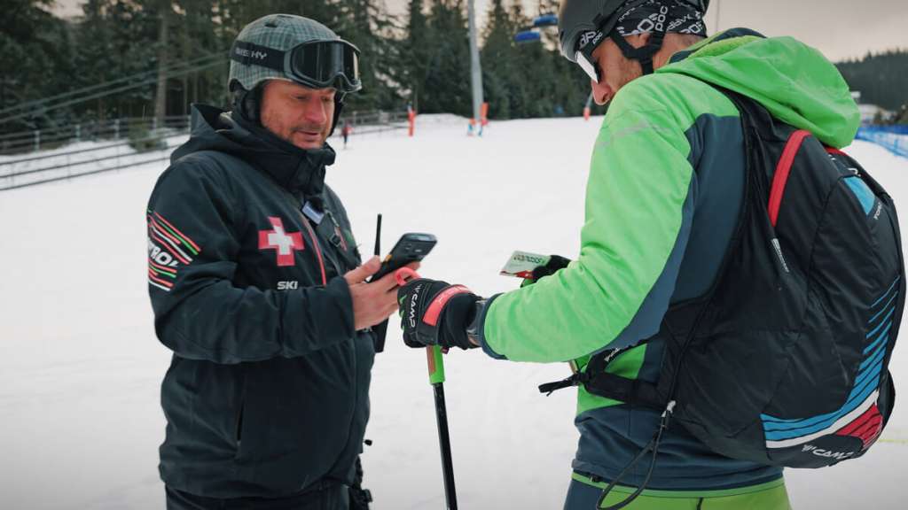 Checking a ski mountaineer on the slope in Jasná