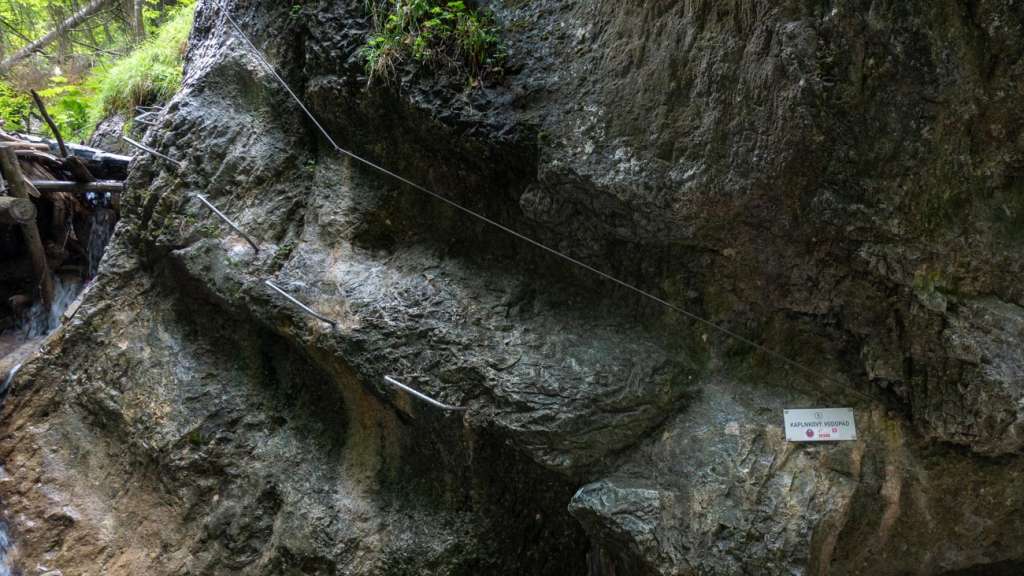 Metal safety anchors on the Kyseľ via ferrata in Slovak Paradise